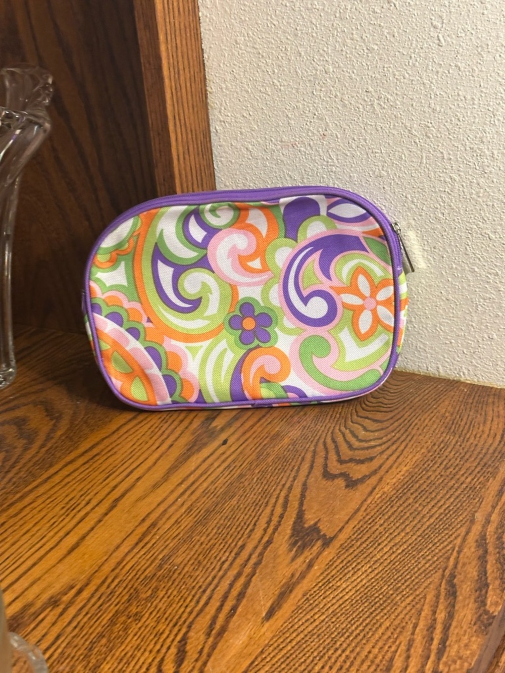 Colorful Floral Swirl Cosmetic Pouch - Purple Trim